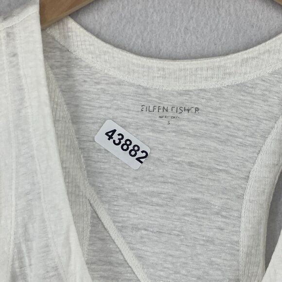 EILEEN FISHER Tank Top S Linen Slub Jersey Tunic Scoop Neck Racerback White - Picture 16 of 16